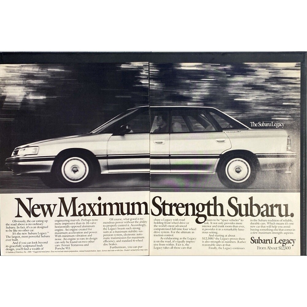 Subaru Legacy "Largest Subaru Ever Built" 2-page Vintage Print Ad 1989